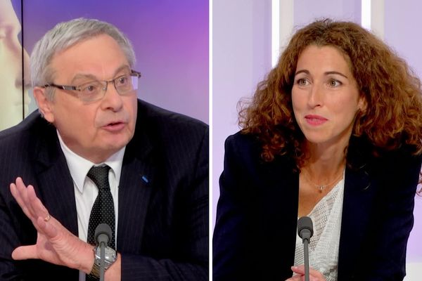 Patrice Dupray et Julie Lesage le 23 juin 2020 pour le débat du second tour des municipales à Grand-Couronne