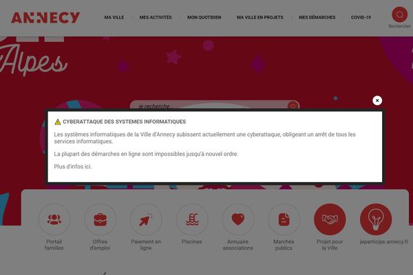 Le site internet de la mairie d'Annecy (Haute-Savoie) est visé par une cyberattaque le 25 novembre 2021.