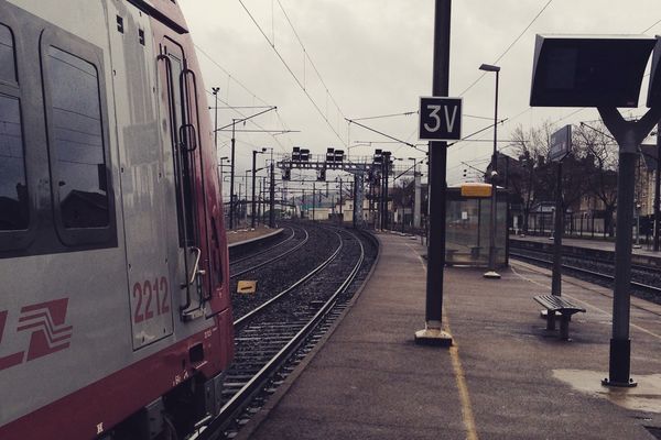 Le TER Luxembourg-Nancy bloqué en gare de Pagny-sur-Moselle en raison d'une panne sur le poste d'aiguillage, dimanche 29 mars 2015.