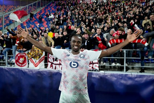 Le sourire de  Ngal'ayel Mukau, 20 ans, auteur des deux buts lillois. Ses premiers sous les couleurs du LOSC.