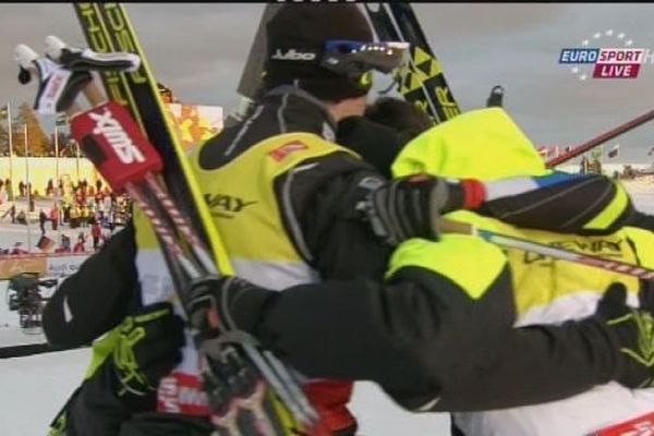 Le quatuor du combiné nordique après sa médaille de bronze à Falun