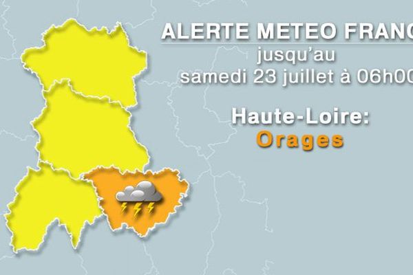 La vigilance Orange aux Orages est valable jusqu'au samedi 23 juillet à 06h00 dans le département de la Haute-Loire.