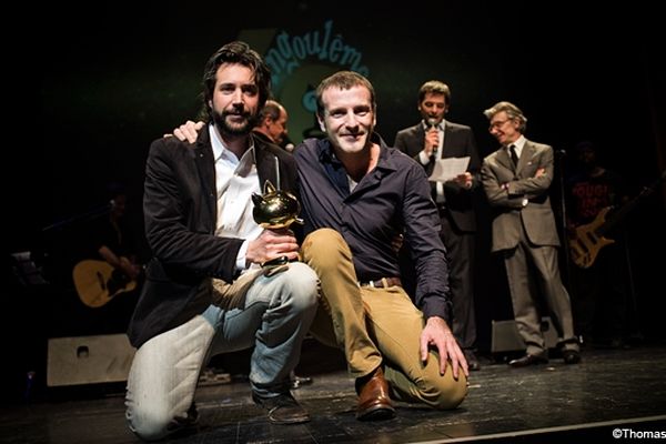 Christophe Blain et Abel Lanzac lors de la cérémonie des prix du FIBD 2013