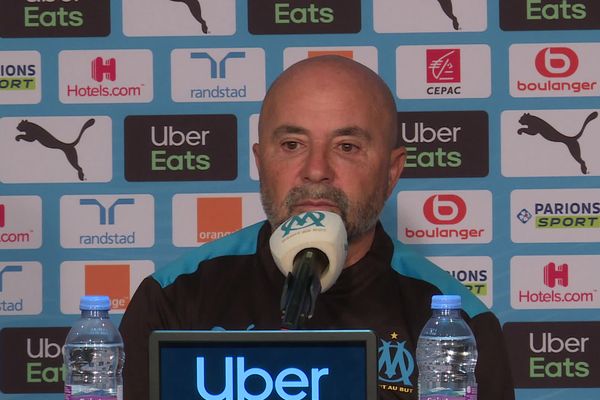 Jorge Sampaoli, l'entraîneur de l'OM en conférence de presse ce mardi au centre d'entraînement Robert-Louis Dreyfus.