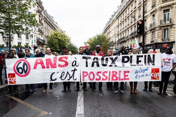 Manifestation à l'appel des organisations syndicales de salariés contre la réforme des retraites et les suppressions d'emploi, et pour la défense des services publics le 24 septembre 2019.