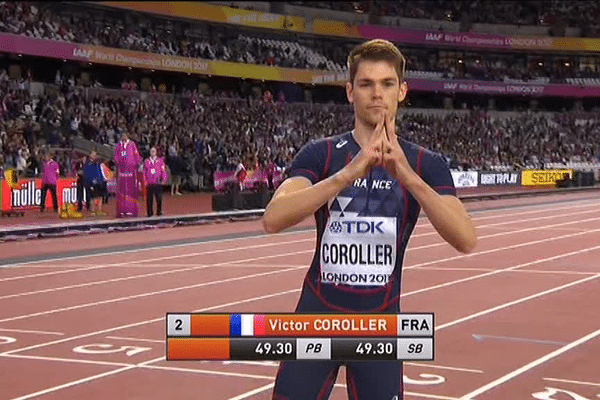 Le Rennais Victor Coroller au départ de sa demi-finale du 400 m haies aux Mondiaux de Londres - 7/08/2017