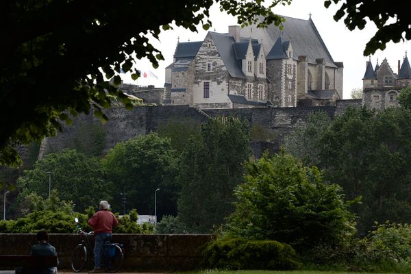 Le château d'Angers et la promenade Jean-Turc vus de l'autre rive de la Maine.