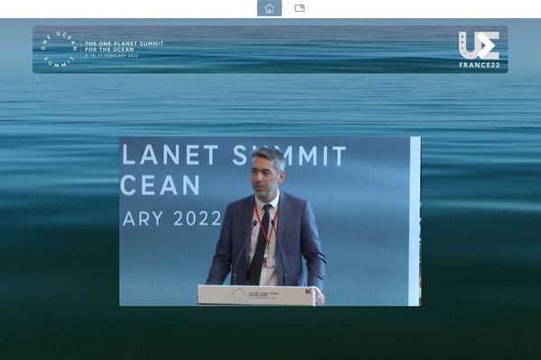 Pierre Bahurel, directeur général de Mercator Ocean International, à la tribune du "One ocean summit" à Brest