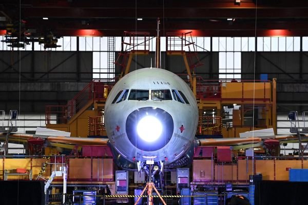 Le premier Airbus A321, made in China, sur la ligne d'assemblage de Tianjin.