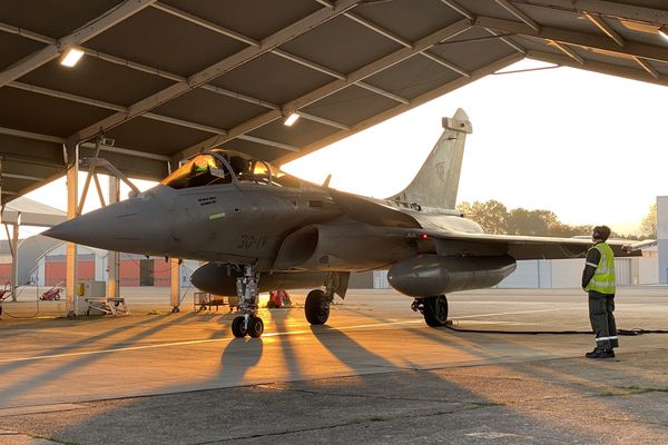 Avion de combat Rafal sur la BA 118, la base aérienne de Mont-de-Marsan (Landes).