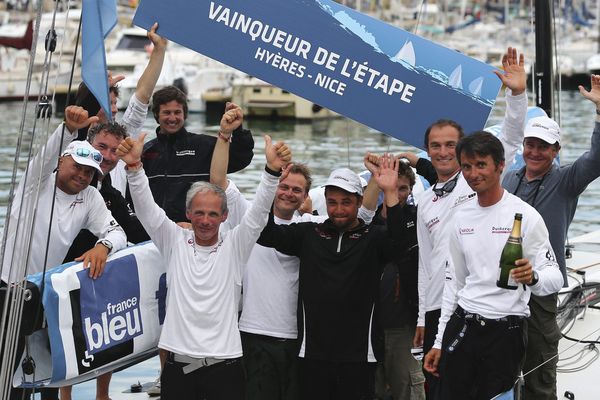 Le vainqueur Daniel Souben (Courrier Dunkerque 3) à son arrivée à l'étape Hyeres / Nice, ce vendredi 25 juillet.