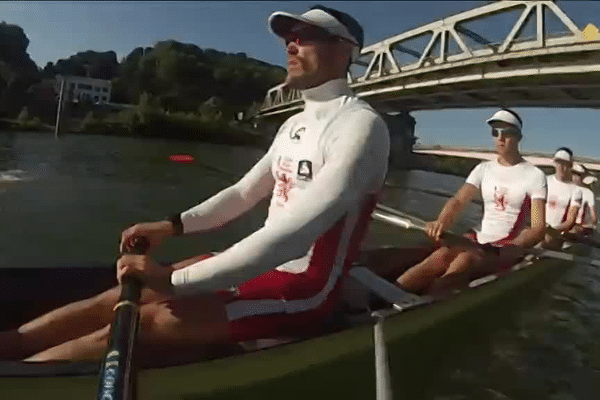 Les rameurs lyonnais de l'Aviron union nautique de Lyon, dont les deux vainqueurs aux Championnats d'Europe : Franck Solforisi et Augustin Mouterde