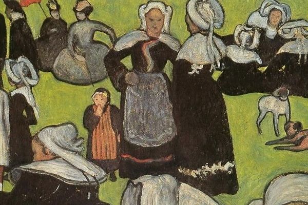 Une partie du tableau "Les Bretonnes dans la prairie ou Le Pardon" d'Emile Bernard