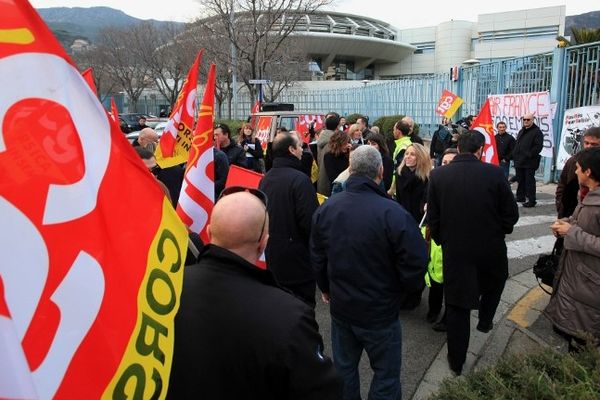 En Janvier 2012, manifestation à Bastia pour la requalification de 45 CDD à Air- France