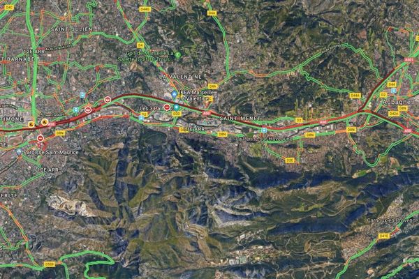 Plus de 12 km de bouchon sur l'A50, dans le sens Aubagne-Marseille