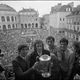 Retour de la coupe de France 1971 au balcon de la mairie de Rennes