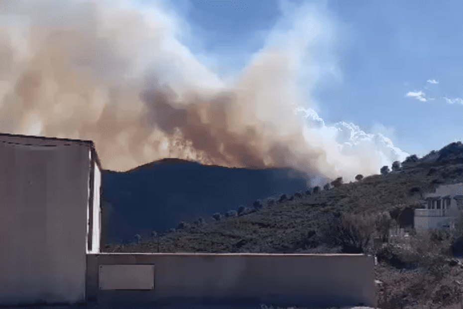 VÍDEOS.  Incendio entre España y Francia, 50 hectáreas quemadas y 700 amenazadas, muchos bomberos en el lugar