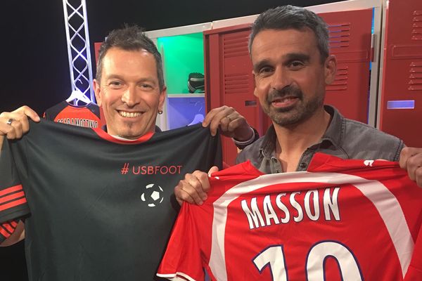 François Masson, ancien joueur pro et responsable école football SO Cholet au côté d'Anthony Brulez sur le plateau d' #USBFOOT