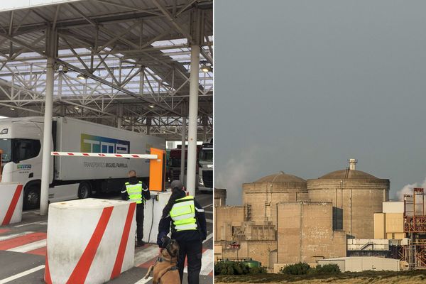 A gauche, le terminal d'Eurotunnel. A droite, la centrale nucléaire de Gravelines