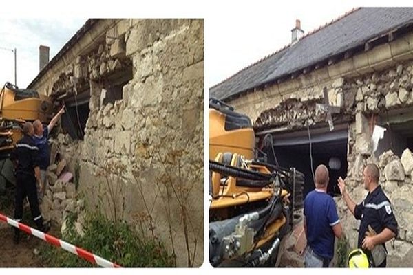 Maison éventrée par un tracto-pelle à Bourgueil (Indre-et-Loire)