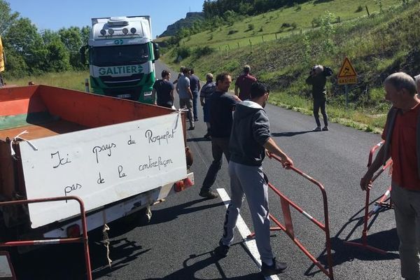 Contrôle inopiné de camions ce jeudi à Millau par des agriculteurs militants hostiles au "Bleu de société", le nouveau fromage de Roquefort Société .