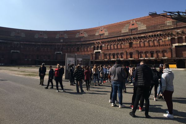 Les élèves du lycée de la Communication de Metz à la découverte du stade de Nuremberg (Allemagne), lundi 1er avril 2019.