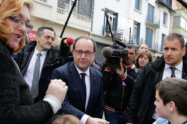 Francois Hollande, président de la République lors de sont déplacement a Tulle pour voter lors du premier tour des élections départementales 2015