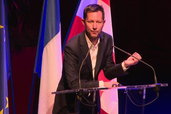 La tête de liste LR aux élections européennes, François-Xavier Bellamy, était en meeting à Aix-les-Bains (Savoie) le 31 mai 2024.