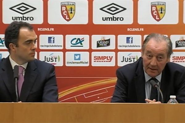 Gervais Martel et Ignacio Aguillo, un des nouveaux actionnaires du RC Lens, ce lundi soir, à La Gaillette.