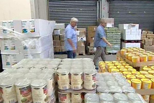 Montpellier - l'entrepôt général des Restos du coeur de l'Hérault aux près d'arènes - 4 août 2014.