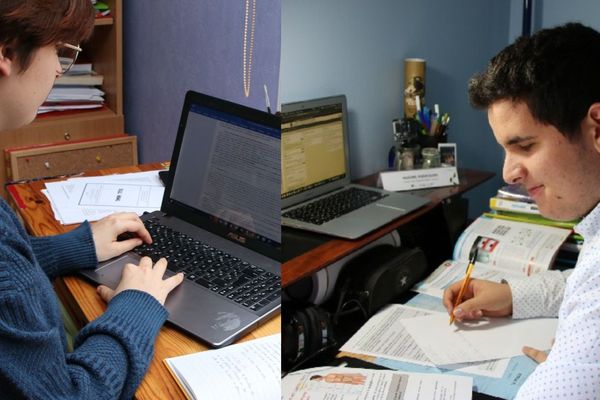 Manon et Maxime, élèves de Terminale, en plein travail pendant le confinement.