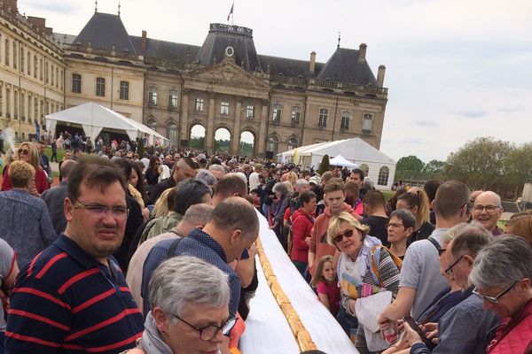 La foule devant les 54 mètres de pâté lorrain au château de Lunéville, samedi 18 mai 2019.