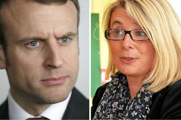 Emmanuel Macron (à gauche) et Corinne Erhel (à droite). 