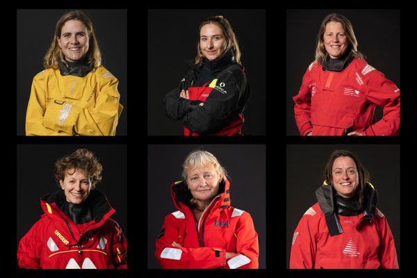 Les 6 skippeuses du Vendée Globe 2024 : Clarisse Cremer, Violette Dorange, Samantha Davies, Isabelle Joschke, Pip Hare et Justine Mettraux.