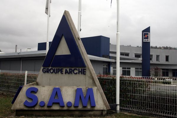 Devanture de la fonderie SAM (Société Aveyronnaise de Métallurgie) fermée depuis fin 2021 après une liquidation judiciaire.