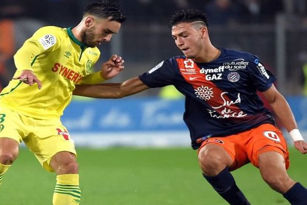 Le défenseur central international algérien Ramy Bensebaini à Montpellier contre un Nantais - 2016