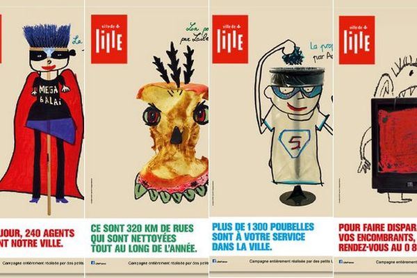 4 affiches réalisées par des enfants lillois. 