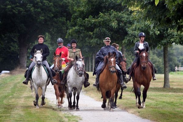 Groupe de cavaliers se dirigeant vers Châteaubriant pour participer à la 45e édition d'Equirando, en juillet 2008.