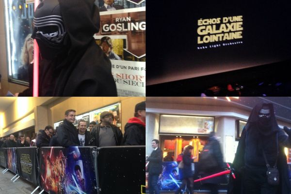 Les fans ont répondu présent devant le Grand Rex, à Paris, le jour de la sortie française du "Réveil de la force", nouveau volet de la série "Star Wars".