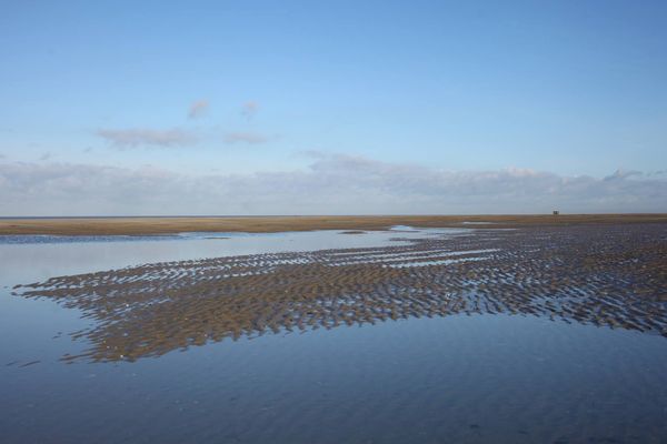 Une plage du Nord lors de l'épisode de grandes marées de février 2015. 