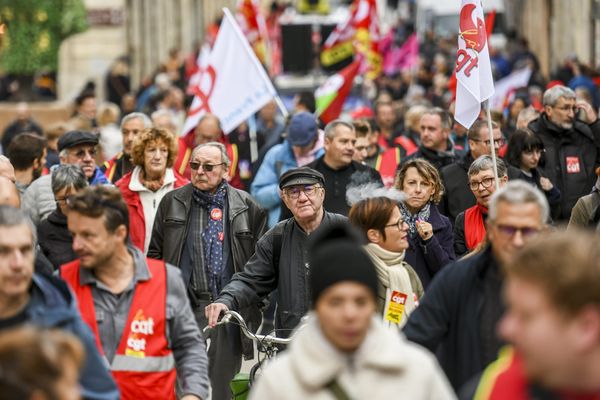 Des manifestants dans les rues de Dijon (Côte-d'Or) le 19 janvier.