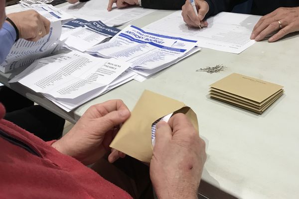 Dépouillement de bulletin aux Sables d'Olonne pour les municipales, le 15 mars 2020