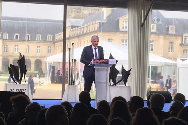 Le président de la Région Normandie, Hervé Morin, ce matin à la cérémonie d'ouverture du Forum. Caen, le 7 juin 2018.