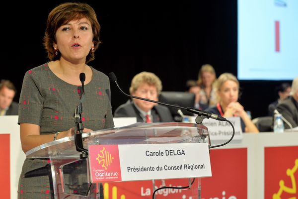 La présidente de la région Occitanie Carole Delga lors d'une assemblée plénière en 2017 à Montpellier.