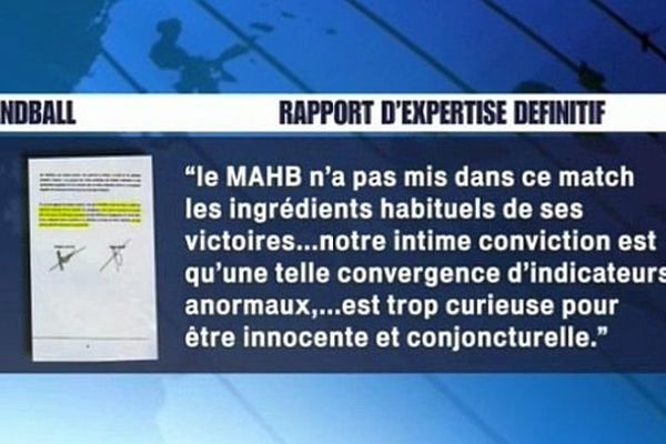 Extrait des conclusions du rapport d'expertise définitif du match Cesson-Montpellier - septembre 2014.