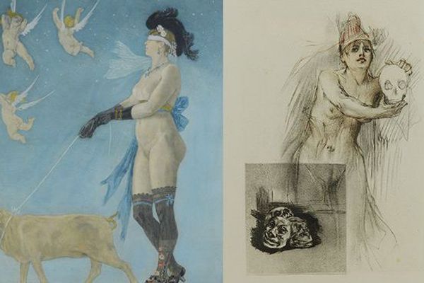 Détails de la Dame au cochon et d'Humanité de Félicien Rops.