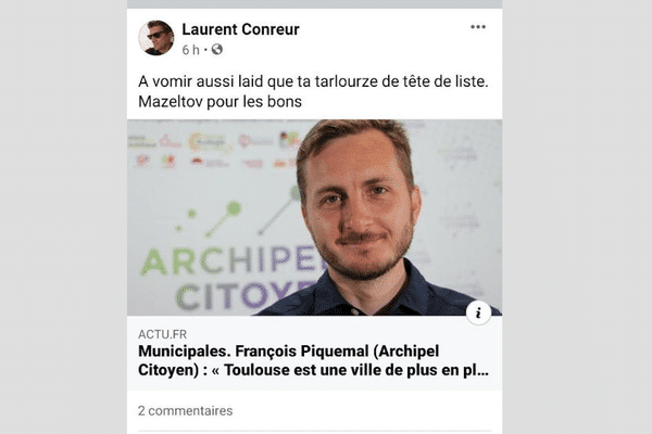 Le message homophobe du collaborateur du groupe "Toulouse Ensemble" a été publié sur Facebook.