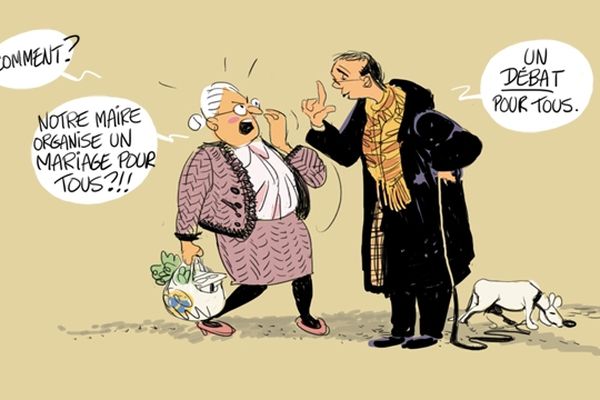 Dessin d'humeur à propos des débats sur le mariage pour tous.