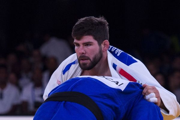 Cyrille Maret aux championnats du monde de judo toutes catégories à Marrakech, au Maroc, le 11 novembre 2017