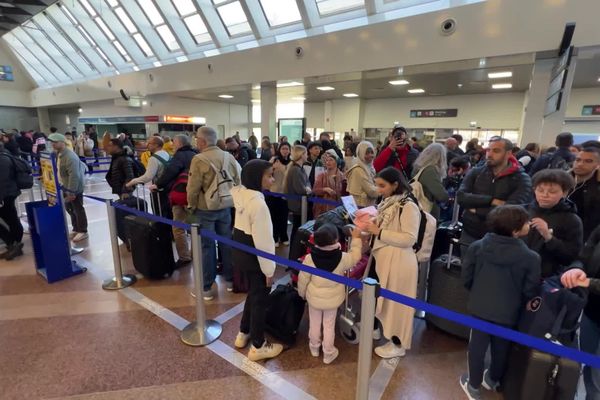 Il y avait foule ce matin du 15 avril pour prendre l'avion à l'aéroport d'Entzheim, qui rouvrait justement ses portes